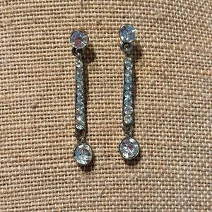 Cubic Zirconia Bar Crystal Pierced Drop Dangle Earrings Silver-tone OS
